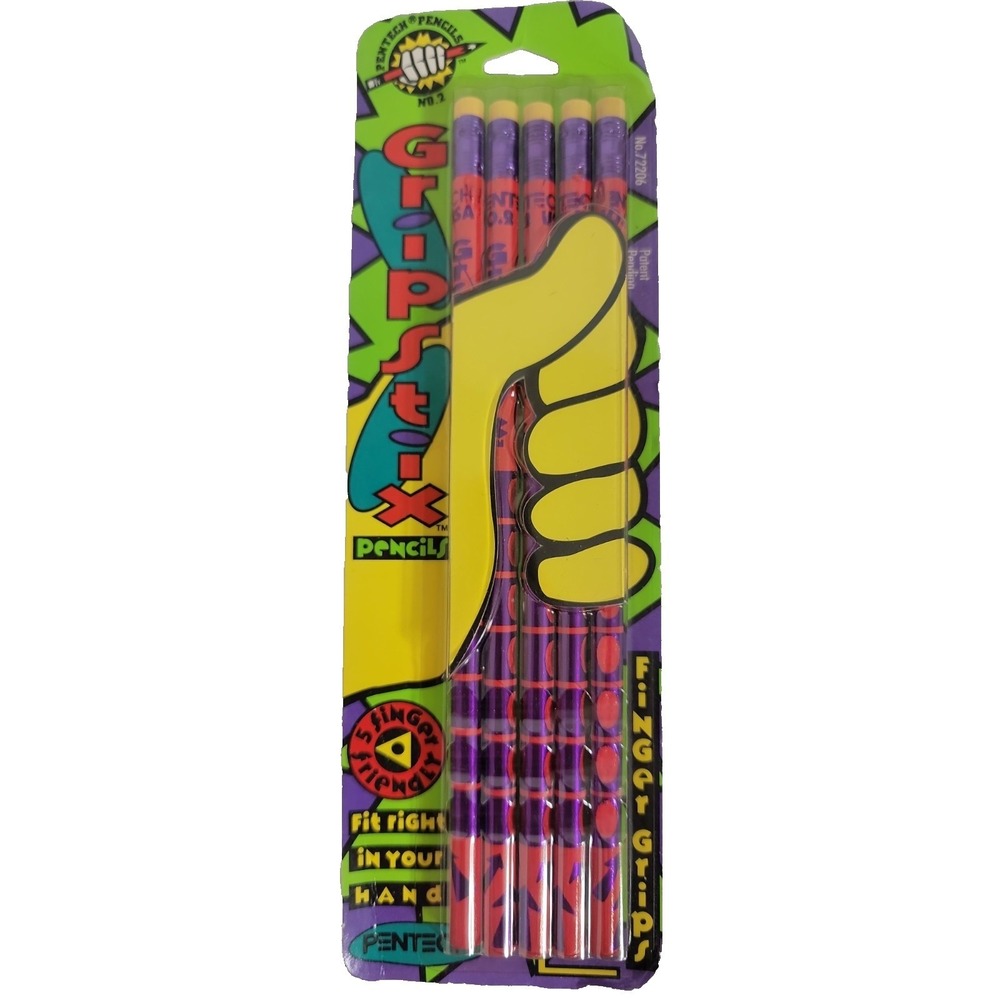 Vintage 1990 Pentech Gripstix No 2 HB Pencils 5 Pack NOS Sealed Made USA